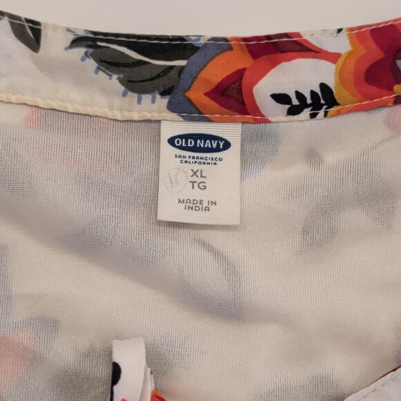 Old Navy Sz XL White AOP Floral Swing Babydoll Dress Boho Pleated Peasant Fairy - Picture 8 of 10